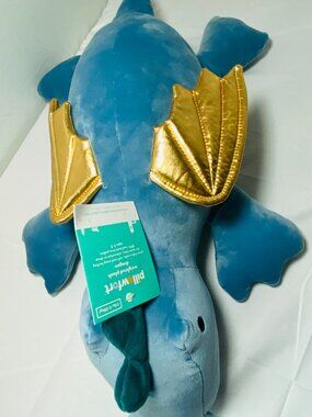 NEW Pillowfort Weighted Plush Bergen Blue Dragon W/Gold Wings 24", 3lbs, NWT